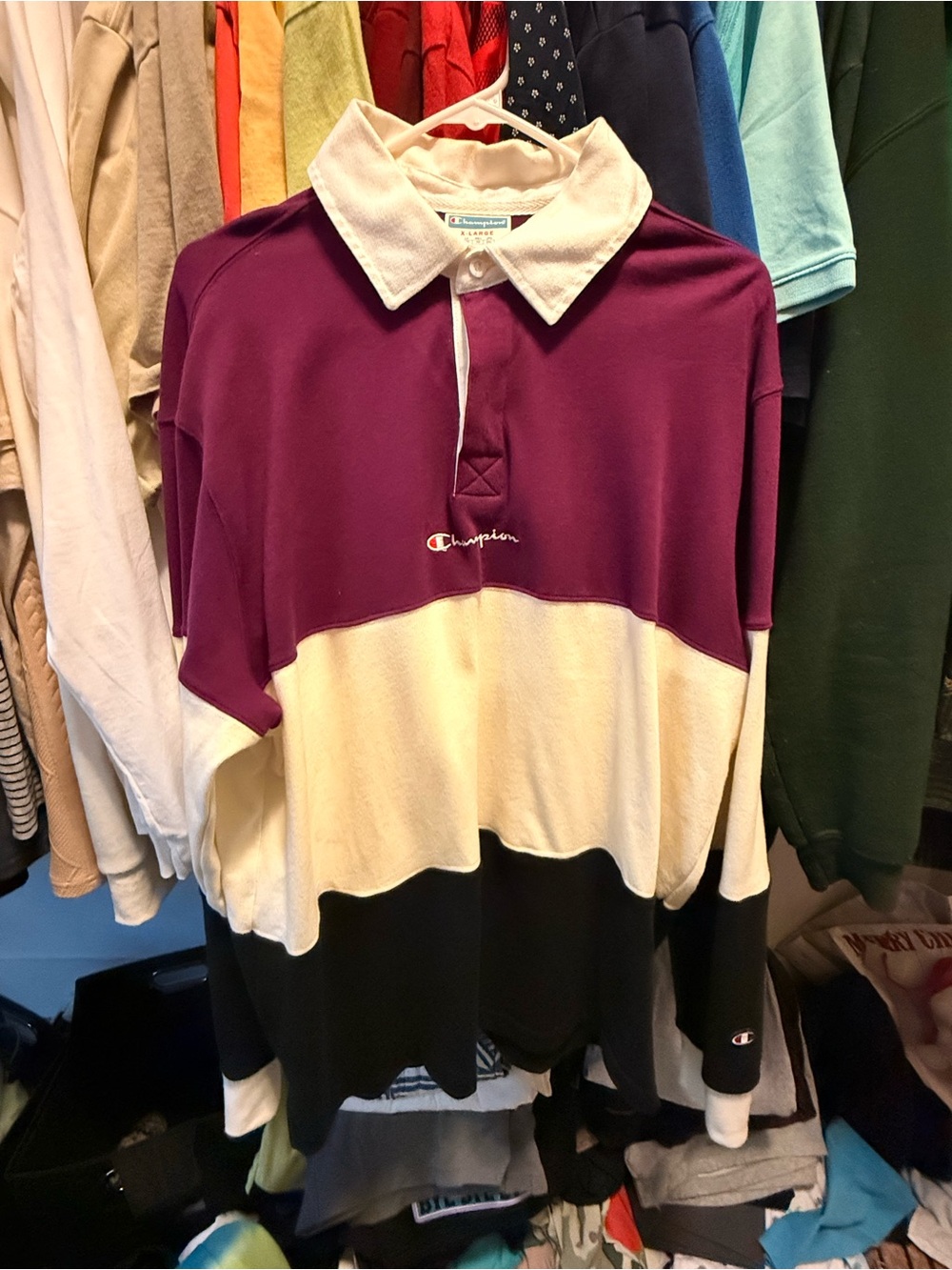 Champion Colorblock Rugby Polo in Purple, Cream, Black